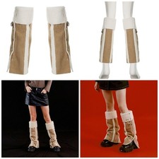 Women Furry Leg Warmers Socks Harajuku Faux Lamb Chammy Side Buttons Boots Cover