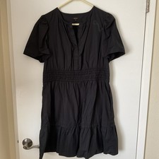 Quince Cotton Poplin Tiered Mini Dress Black Basic Sleeved L - NWOT