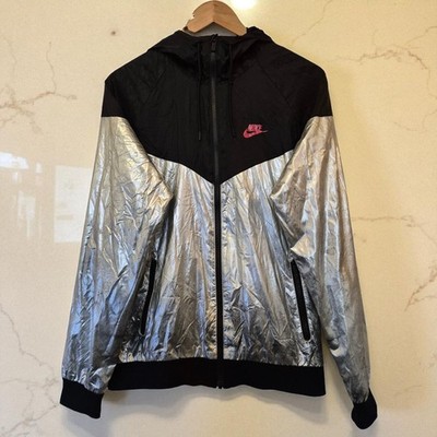 Nike Windrunner Jacket Metallic Silver Small 924515 Hooded Windbreaker