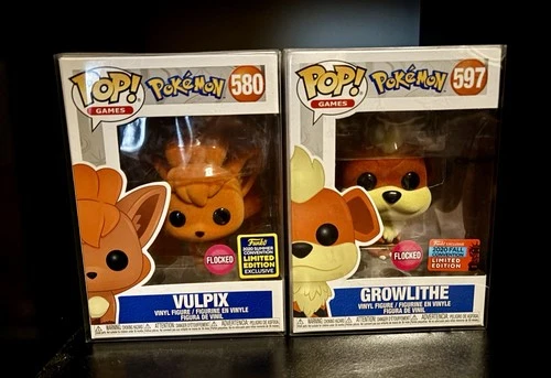 Funko Pop! Pokemon Growlithe #597 Flocked 2020 Fall Con Exclusive W/ Protector