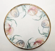Boston International Round Mango Wood & Enamel Serving Platter Seashells 12"