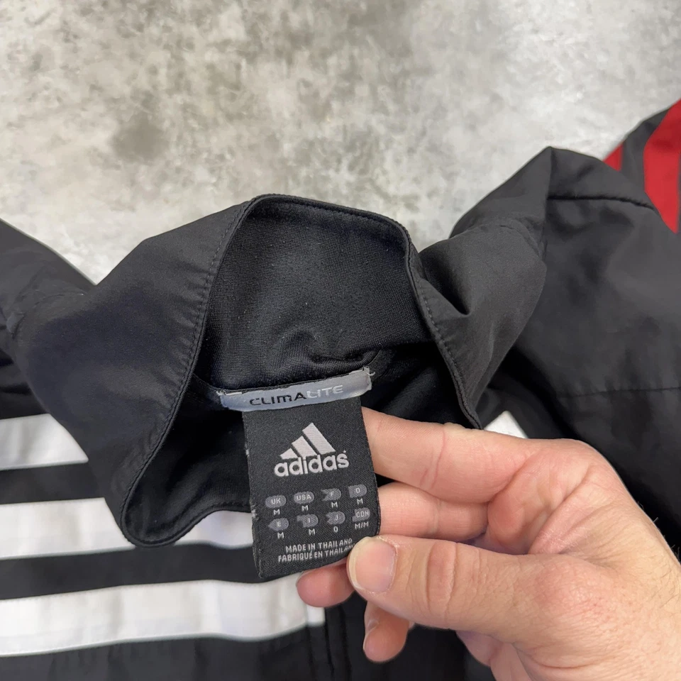 Chaqueta Adidas Para Hombre Mediana Negra Roja Blanca Climalite Track 3 Rayas Cremallera Completa Foto 3 de 4