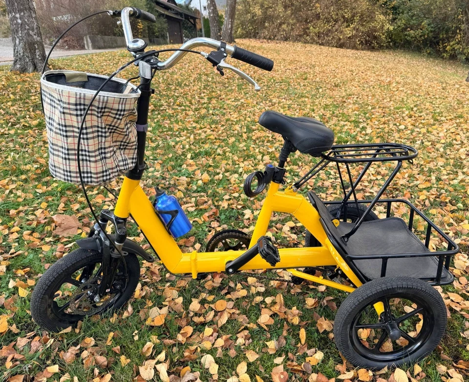 UESUENYENS 14 Zoll Dreirad Klappbar für Erwachsene mit Korb und Träger Gelb - Bild 2 von 4