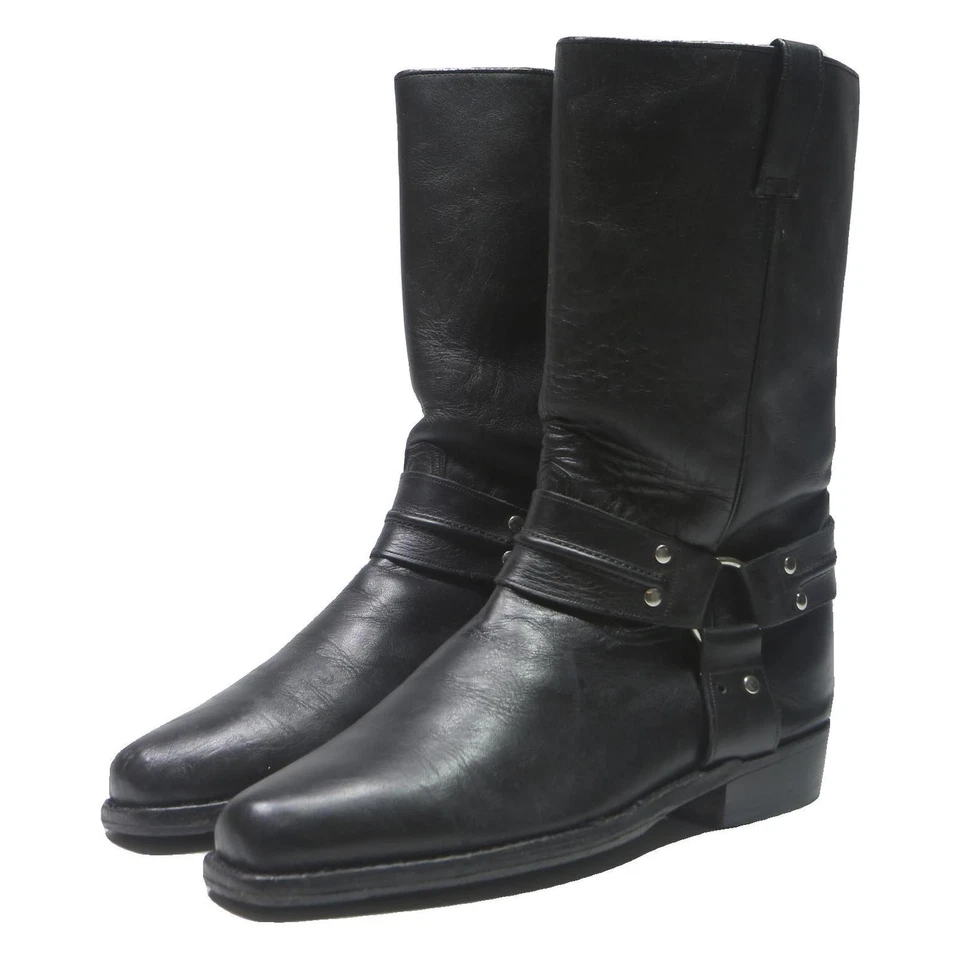 Stivali da motociclista TONY MORA da uomo in pelle nera UK 9,5 design elegante imbracatura - Immagine 3 di 4