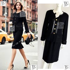 CHANEL 88A Vintage Black Gold Buttons Jacket Skirt Suit by Karl Lagerfeld 40 US8