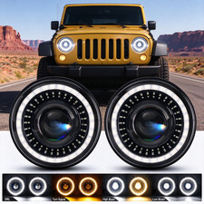 Pair 7inch Round Halo Led Headlights Hilo For Jeep Wrangler Jk Lj Tj 1997-2018