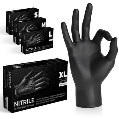 Disposable Gloves, Black Nitrile Gloves 100 Count Gloves, Powder Free ...