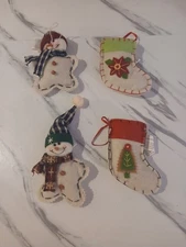 Felt  Christmas Ornaments Primitive Country Rustic Farmhouse Set of 4