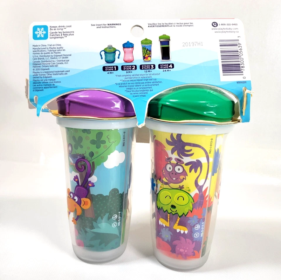 Изолированные чашки с носиком Playtex Sipsters Stage 3 2 карата защита от разливов утечек 9 унций - Изображение 2 из 2