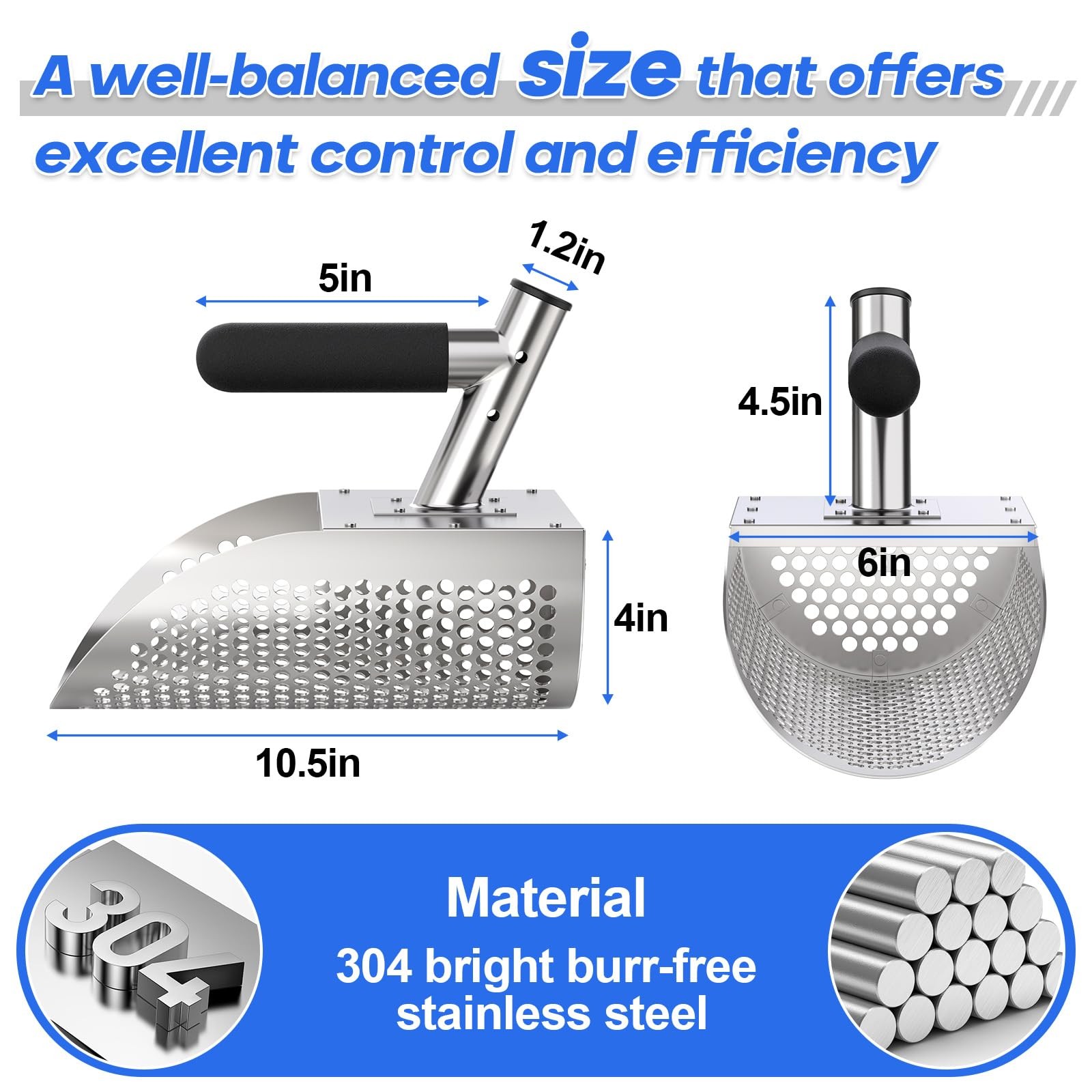 Sand Scoop for Metal Detecting, 304 Stainless Steel Shovel with Reinforced Ri...