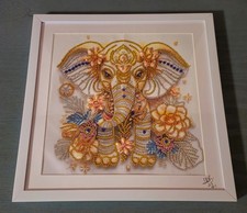 Handmade Diamond Painting Framed Wall Art   Decorative Gold Elephant