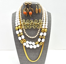 Vintage Jewelry Lot White Gold-tone Signed AJC Estate Pilgrim Brooch Necklace