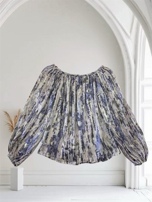 White House Black Market Floral Abstract Silk Burnout Long Sleeve Top  XS $120