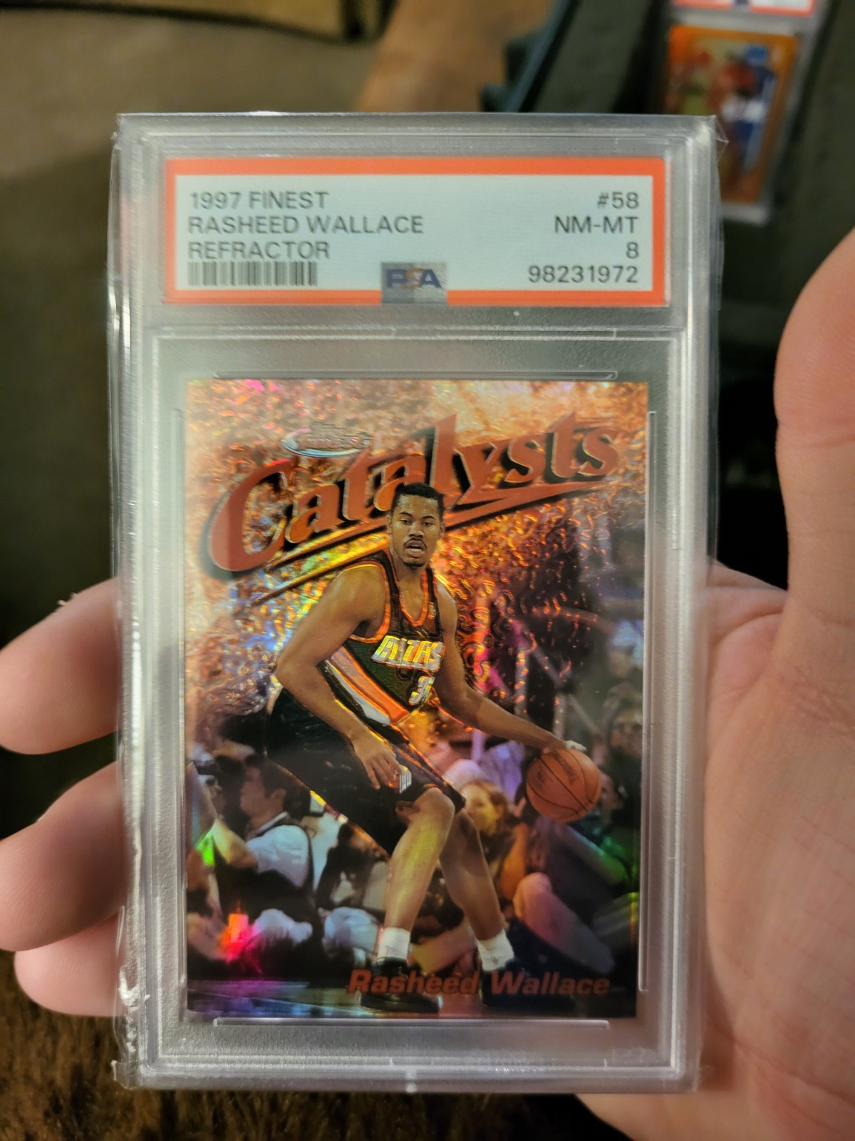 1997-98 Topps Finest RASHEED WALLACE #58 Catalysts Insert Refractor Psa 8