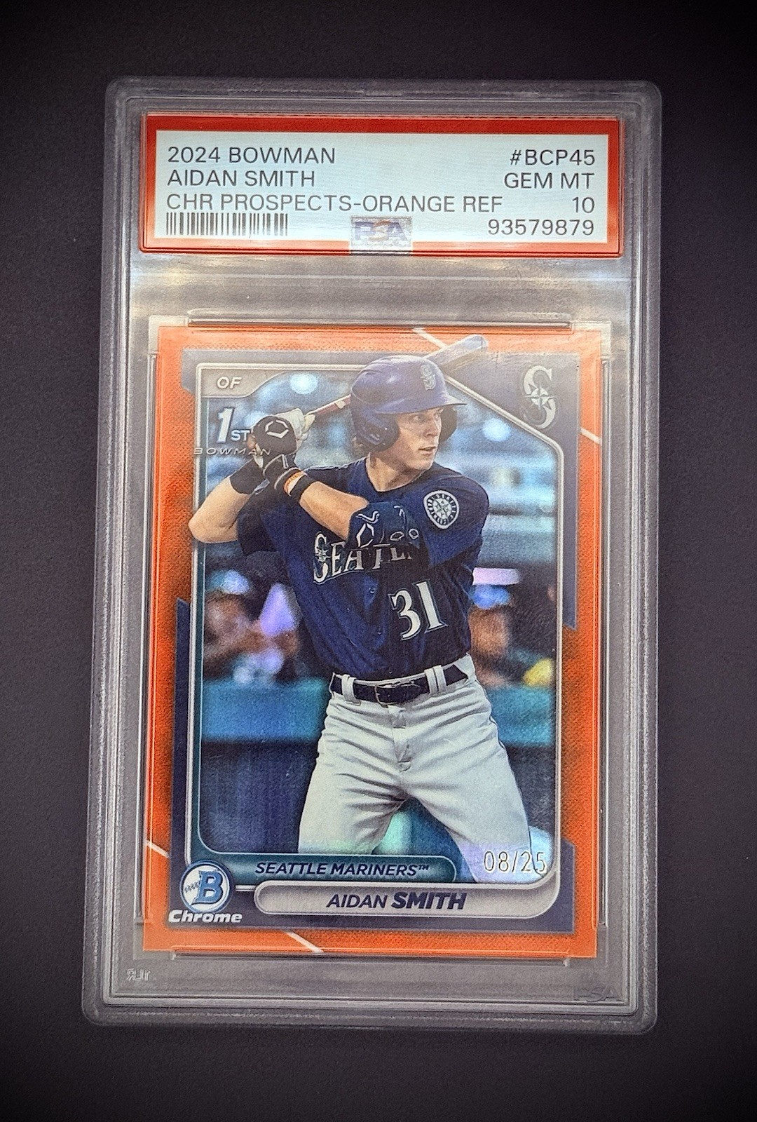 2024 Bowman Chrome Aidan Smith 1ST 💎 ORANGE REFRACTOR /25 PSA 10 💎 Rays