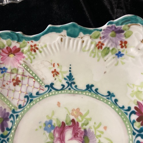 Victorian Cookie Plate Teal Medallion Rose Center, Gold Leaf 7" diameter #bsh - Picture 6 of 12