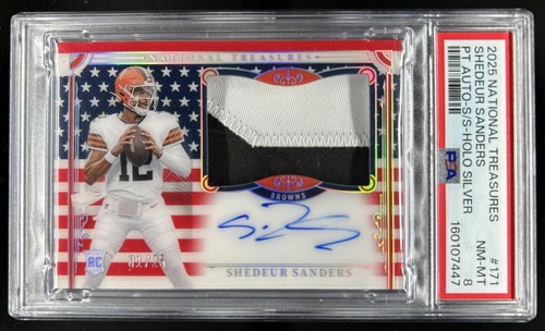 2025 National Treasures Shedeur Sanders RC Patch Auto Stars Stripes #/25 PSA 8