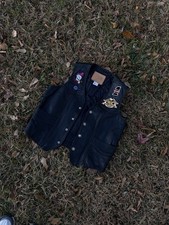 Vintage Veterans Leather Vest size L Harley Davidson Owners Patch With Pins