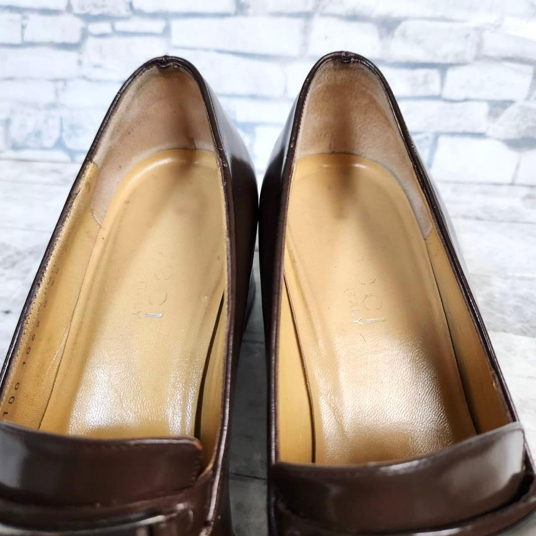 Auth Gucci Square toe Loafer Pumps Leather Brown Logo Heel EU35 US5 UK2 thumbnail 6