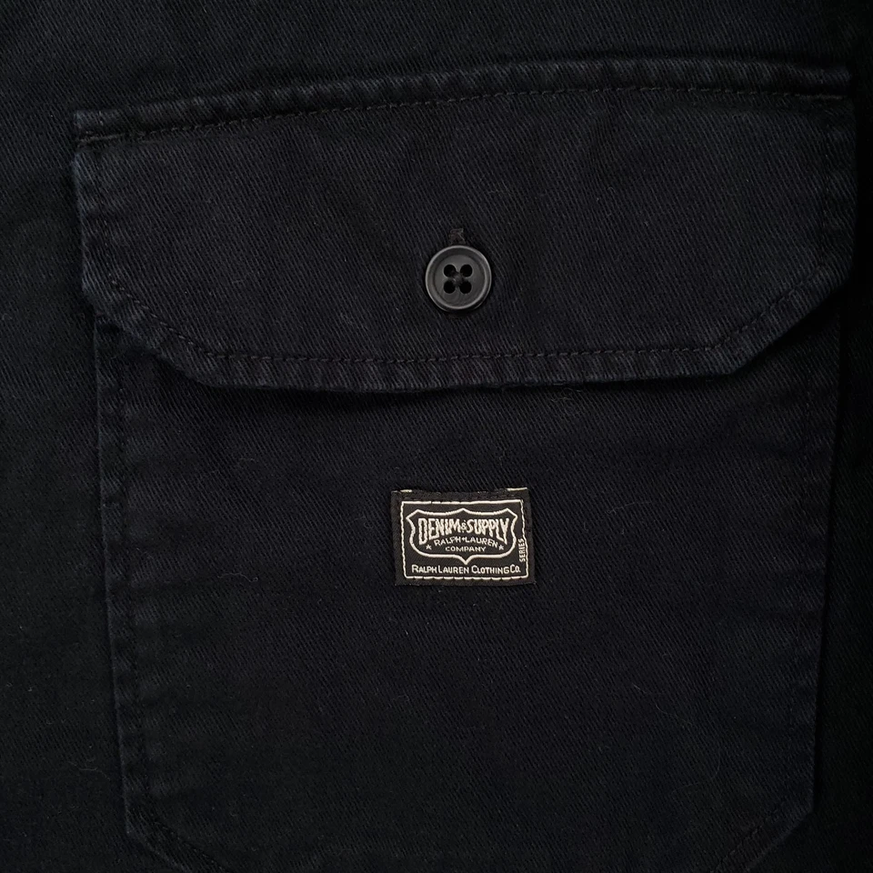 Camisa Denim & Supply Ralph Lauren Abotonada Para Hombres 2XL Negra Manga Larga Cuello Foto 3 de 4