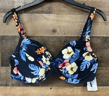 Lands' End Women's Retro Underwire Bikini Top - Black Floral SPF-50 Size 8