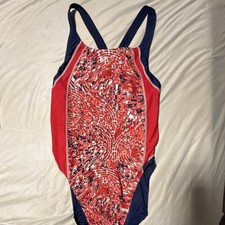 Nike Women's Athletic Swimming Swim One Piece Sport Swimwear Red Blue Size 40