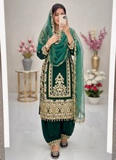Heavy Faux Georgette Green Palazzo Suit With Dupatta For Functional Wear