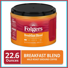 Folgers Breakfast Blend Ground Coffee, Mild Roast, 22.6 oz Canister