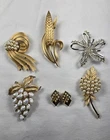Misc. Vintage MCM TRIFARI Gold Tone Rhinestone Pearl Jewelry Pins Earring Lot