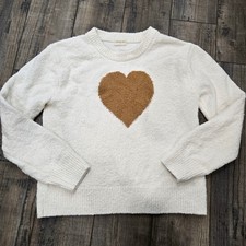 Crewcuts by J. Crew Cream Fuzzy Heart Sweater Kids Size Large