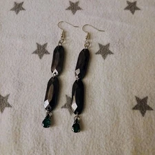 Women's Black Faceted Beaded Earrings Emerald Crystal Handmade Elegant 