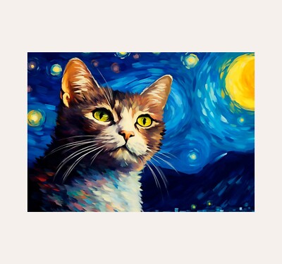 Cat in Starry Night Poster Print American Wirehair Cat 1