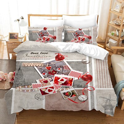 3D Valentine's Day Quilt Cover Set Bedding Sets Pillowcases