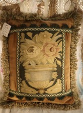 20" Beautiful Blooming Flowers in Urn Vintage Aubusson Throw Pillow Cover