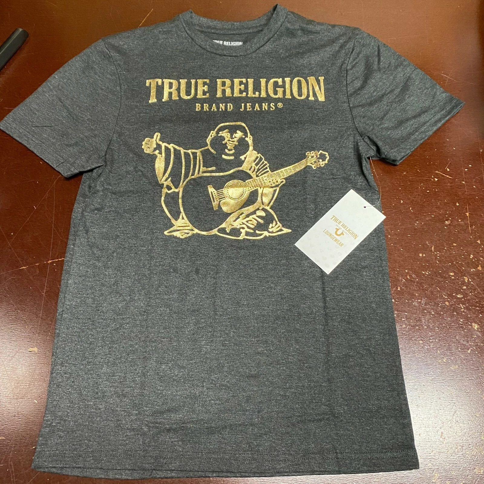 True Religion Mens Gray Short Sleeve Crew Neck Pullover T Shirt Medium, Small