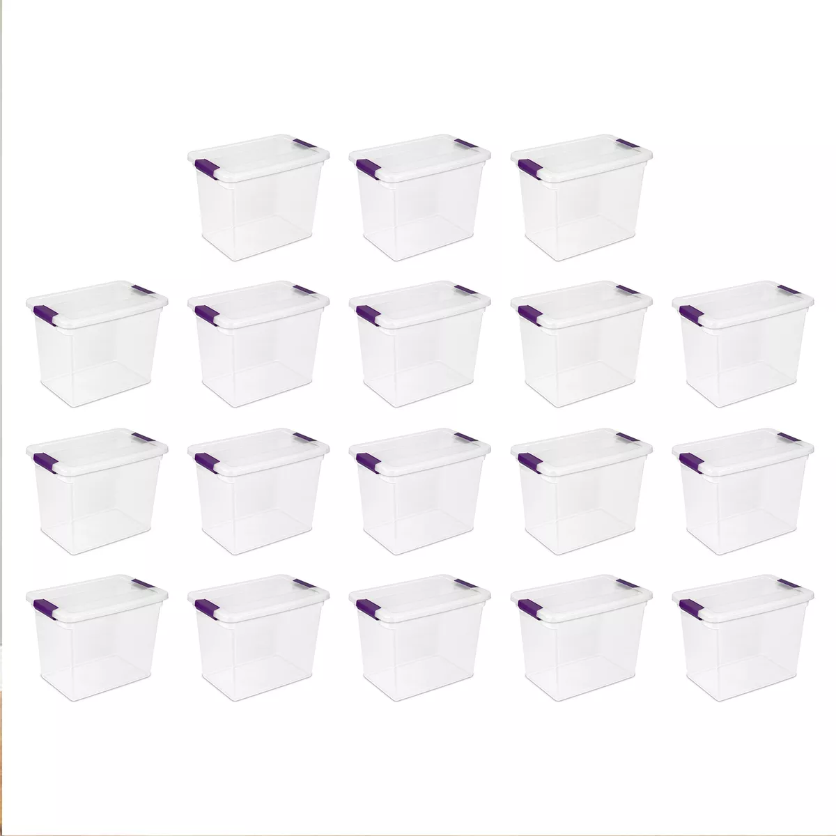 Set of 6 Clear Plastic Totes with Grey Latching Lids - 72 Quart