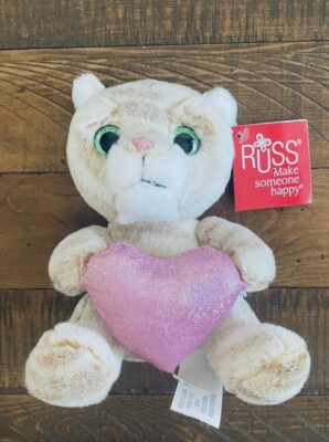 Valentine's Day  Tan Russ Plush Kitty Cat Pink Heart Kitten ~New~