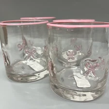 Anthropologie Dupe Pink Bow Whiskey Glasses Cocktail Barware Bar Cart SET of 4