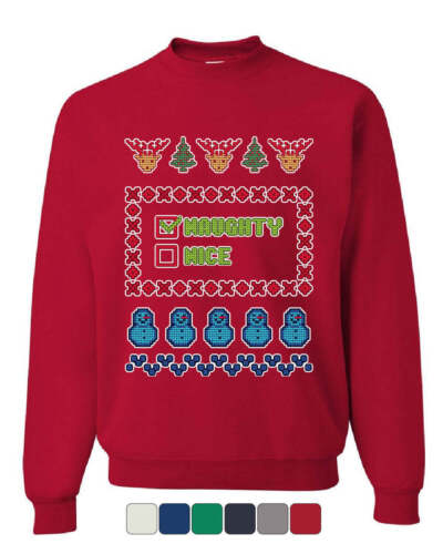 Naughty or Nice Ugly Sweater Sweatshirt Christmas Xmas Holiday List Sweater - Afbeelding 1 van 8