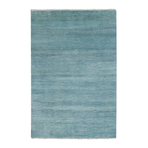 6'x9'1" Light Turquoise Wool and Silk Hand Knotted Grass Design Rug R79328 - Afbeelding 1 van 11
