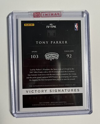 2017-18 PANINI IMPECCABLE VICTORY SIGNATURES TONY PARKER AUTO /99