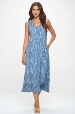 JOSTAR Blue V NECK LONG DRESS Poly Spandex SLINKY STRETCH KNIT Pockets S M L XL