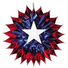 Patriotic Hanging Fan-Burst 15 Inch Foil Patriotic Hanging Decorations Supplies