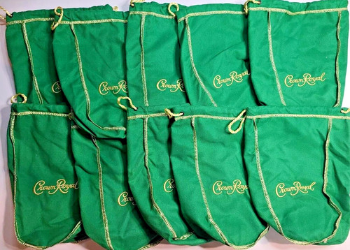 Lot of 10 Crown Royal Green Drawstring Bags Medium size 9"