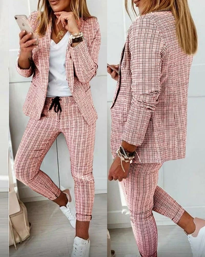 Conjunto de traje para mujer elegante trabajo de negocios 2 piezas trajes frente abierto blazer y pantalones - Imagen 5 de 14