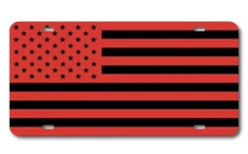 American Flag License Plate Blood Red on Gloss Black Military Grunt Subdued USA