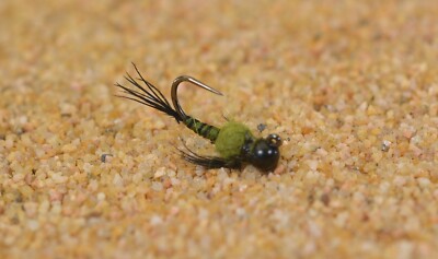 6 Flies - Tungsten Olive Two Bit Hooker Jig Head Fly - Euro nymph - Hanak Hook