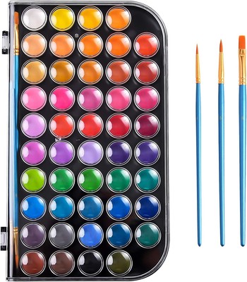 Upgraded 48 Colors Washable Watercolor Paint Set with 3 Brushes and Palette,