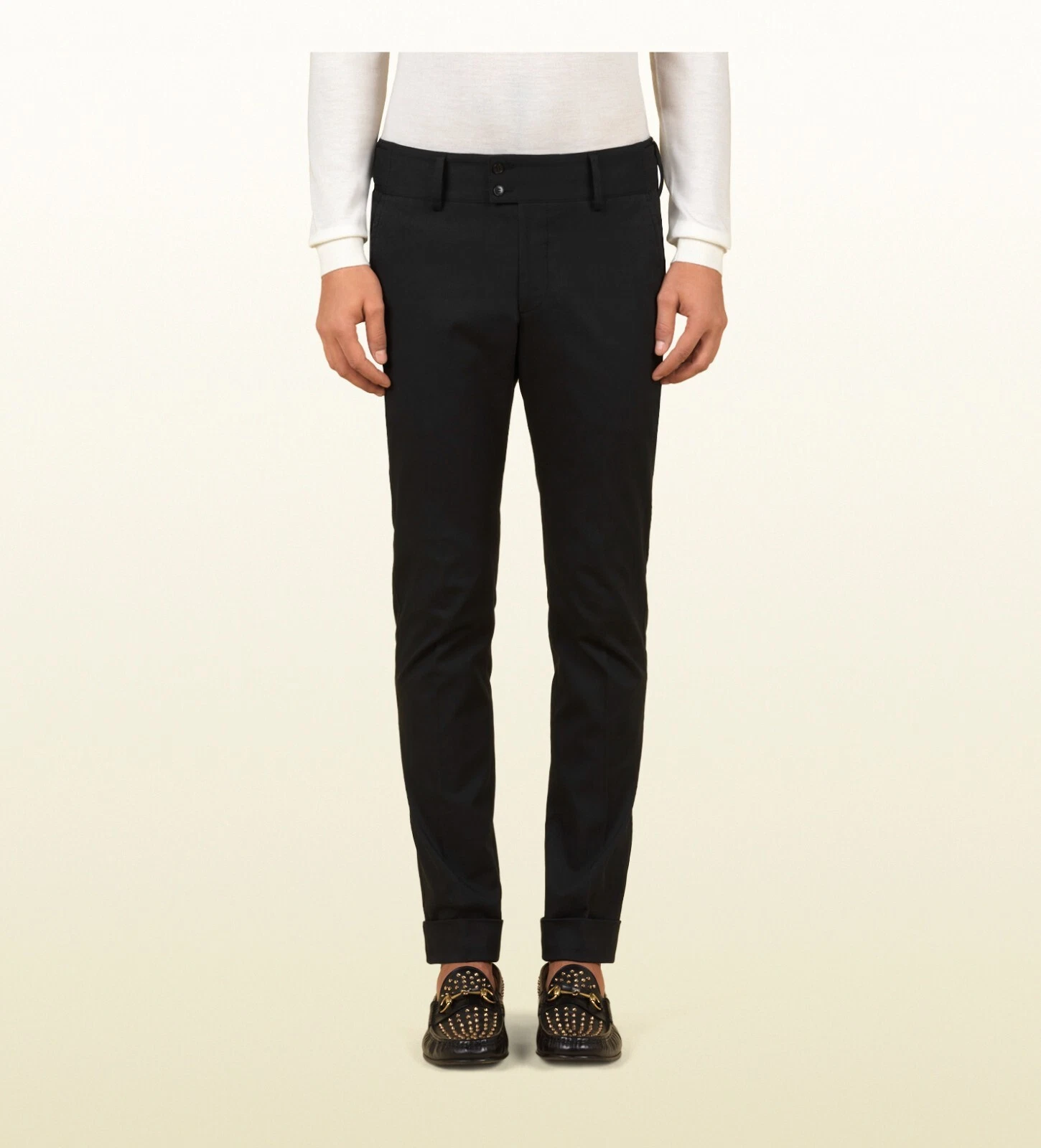 Pantalon gabardine skinny Gucci Runway RIDING cuir logo 44 IT 31 US TOP