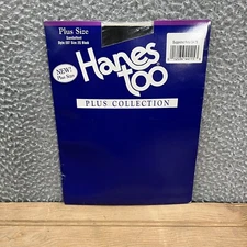 Hanes Too Plus Collection Womens 2Q Black Sandalfoot Pantyhose 1997 Style E07